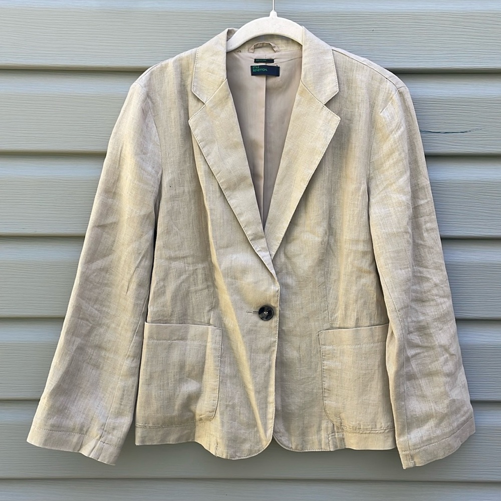 Sand Linen Single-Button Blazer